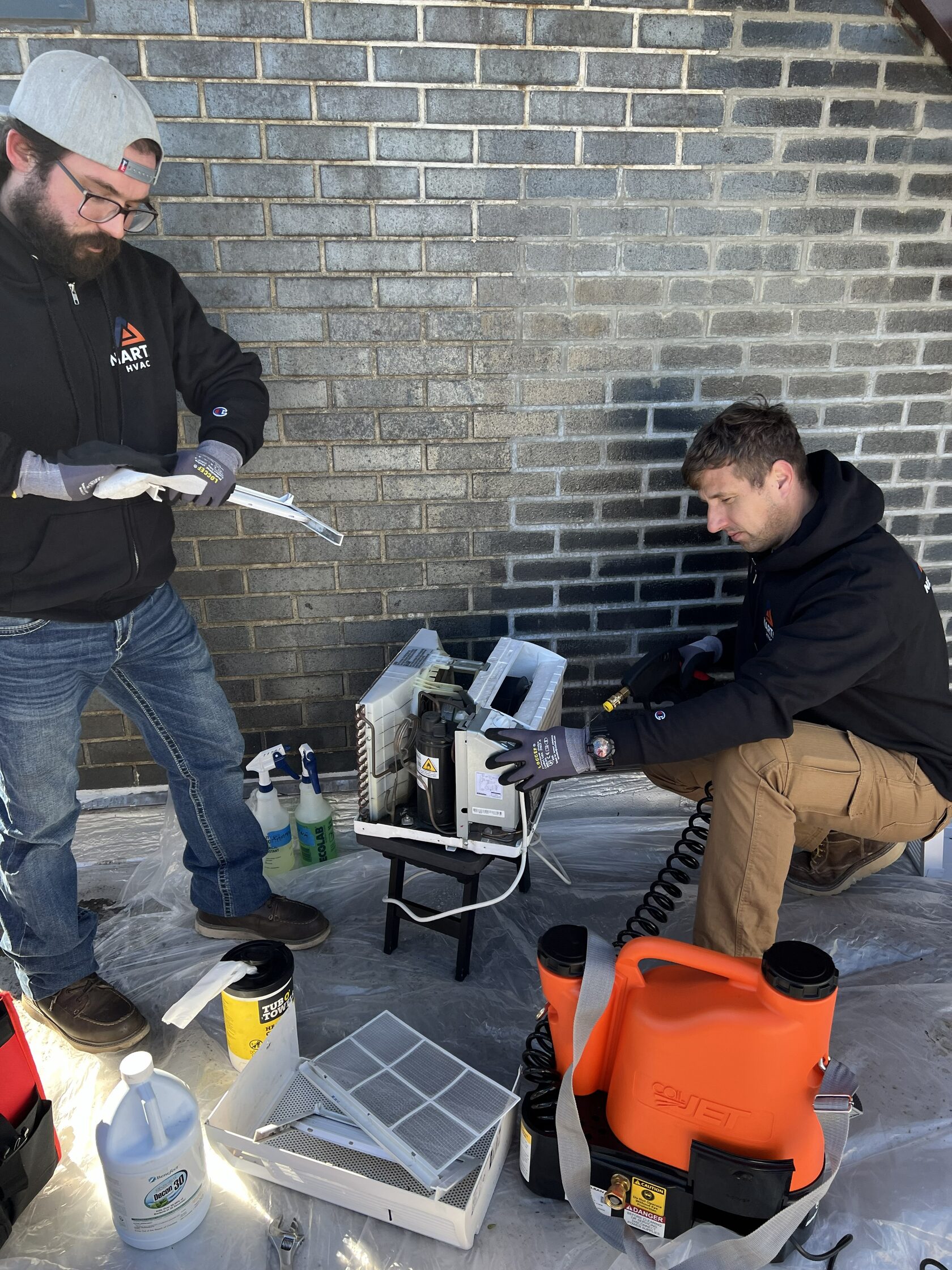 Window AC unit disassembly and deep cleaning. Detailed before-and-after photos available in the Cleaning Services section.
